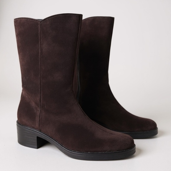 Vintage Shoes - Vintage 1970s Womens Brown Suede Calf Boot Sz 9 Sherpa Fleece Lined Boho Hippie